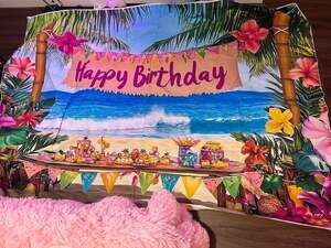 2 Large Tropical Hawaiian Beach Theme Happy Birthday Backdrop Banner